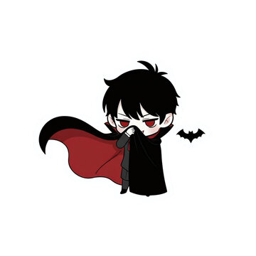 Cute vampire covering its face with a cape