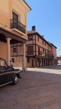 Vintage taxi parked in Plaza Mayor, El Burgo de Osma