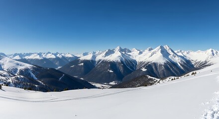 Snowy Mountain Range Panoramic View.