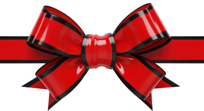 Red glossy bow with ribbon for gift wrapping isolated PNG with Transparent Background