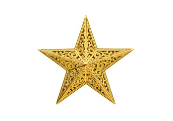 Obraz premium A detailed, ornate gold star, intricately designed, stands out against a stark black background.