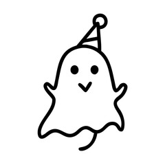 Ghost Emoji With Party Hat Icon Line Art