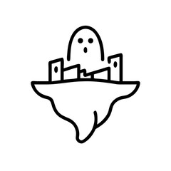 Ghost Floating Over City Icon Line Art