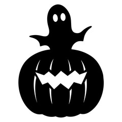 Ghost Peeking From Pumpkin Top Icon Vector Silhouette