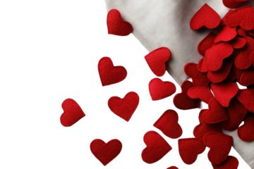 Red Glitter Hearts Falling On White Fabric