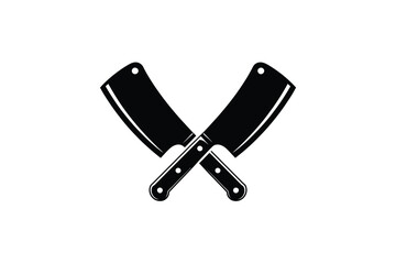 Two crossed black butcher knives silhouette