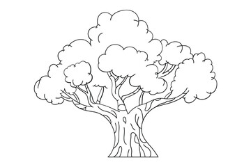 Detailed outline drawing of a large leafy tree
