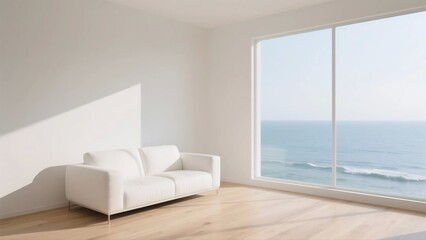Bright and airy living room with a view of the ocean