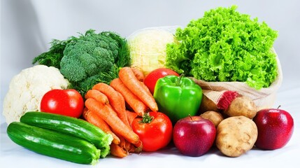 banana. A vibrant arrangement of fresh fruits and vegetables, artfully composed under natural daylight. menu design, packaging mockups, designed for food delivery and cloud-kitchen brand materials.