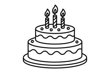 Simple line drawing of a two tiered birthday cake with candles