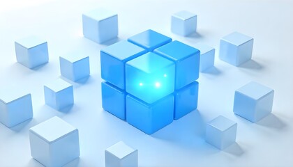 Business teamworkconcept - cube assembling from blocks. 3d rendering