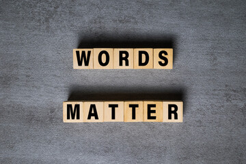 words matter words text on wooden blocks isolated on cement background