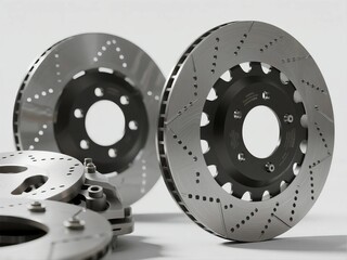 Close-up view of car brake discs showing ventilation and slots