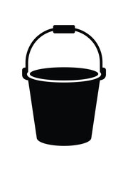 Simple black silhouette of an open top bucket with handle
