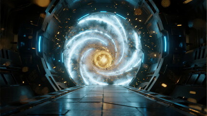 Vibrant Cosmic Wormhole Viewed from Inside a Futuristic Spacecraft