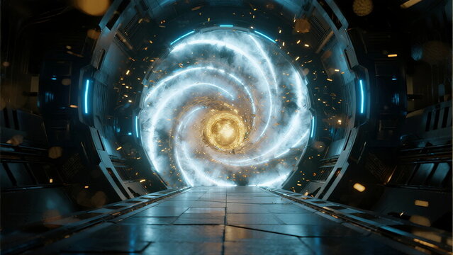 Vibrant Cosmic Wormhole Viewed from Inside a Futuristic Spacecraft - Powered by Adobe