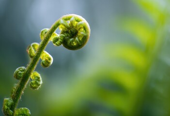 Close-up of a delicate, unfurling fern frond
