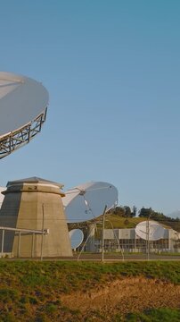 Aerial view of the Warkworth Radio Astronomical Observatory in New Zealand. The observatory is used for research in astronomy and astrophysics.