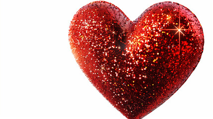 Shiny red glitter heart with a sparkling texture isolated on white transparent background. Concept of love and romance. Concept of love, romance, and celebration 