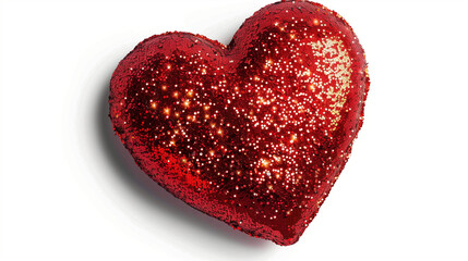 Shiny red glitter heart with a sparkling texture isolated on white transparent background. Concept of love and romance. Concept of love, romance, and celebration 