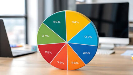 3D Pie Chart Model with Colorful Segments on Office Desk