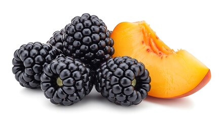 Blackberries and Peach Slice Close Up.