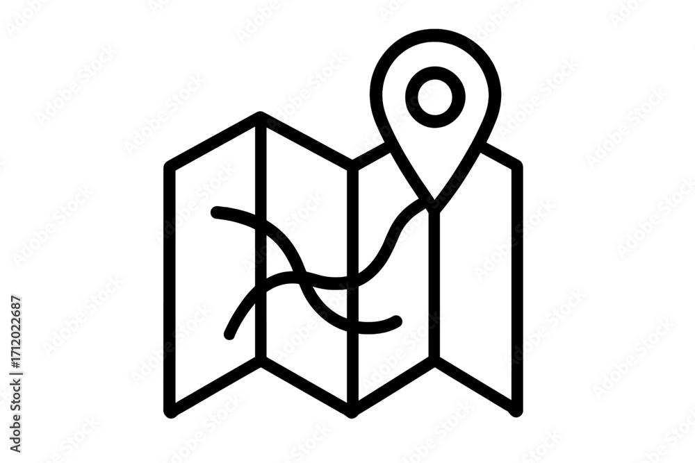 Poster map with location pin icon. vector line symbol for navigation, gps, and destination. journey route o