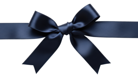 Navy blue satin ribbon tied in a bow isolated PNG with Transparent Background