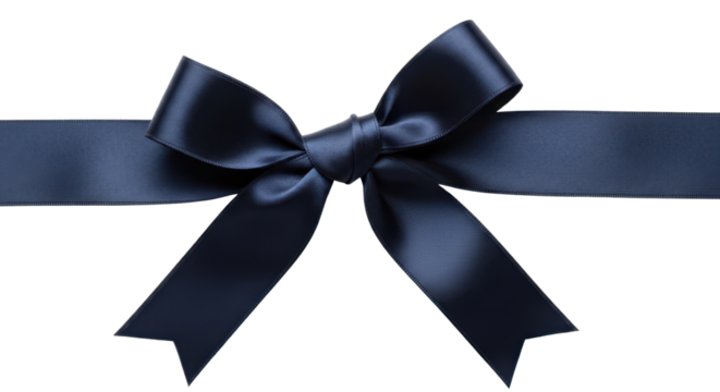 Navy blue satin ribbon tied in a bow isolated PNG with Transparent Background