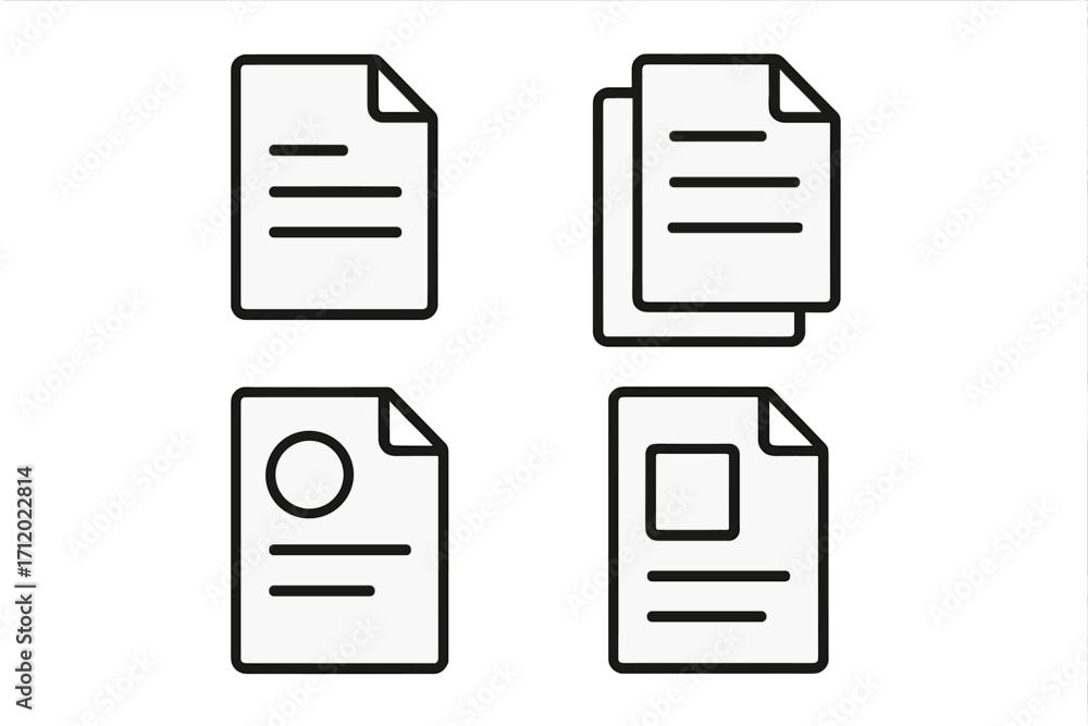 Poster document outline icon set. file and paper page vector symbols for web design, apps, and print media.