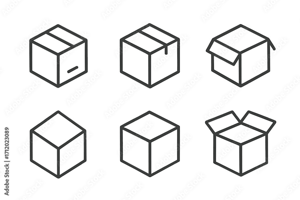 Poster box icon set for delivery and shipping. vector outline collection of cardboard boxes. package, parce