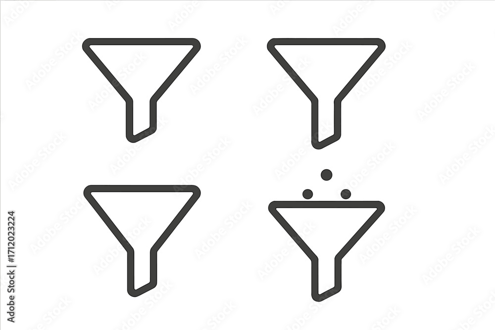 Aufkleber funnel icon set for sales pipeline and lead generation. metaphor for filtering data, conversion rate