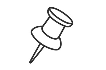Push pin icon. Thumbtack symbol for notice board. Office stationery supply. Vector line art illustration. Drawing pin for attachment. Reminder concept. Location marker.