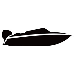 black and white silhouette of a speedboat vector on a white background