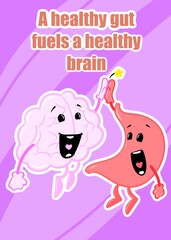 brain and gut cute brain cartoon style illustration