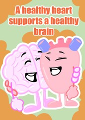 brain and heart cute brain cartoon style illustration