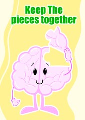 brain puzzle cute brain cartoon style illustration