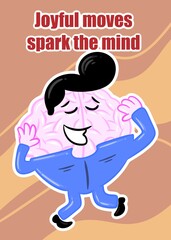 brain dancing cute brain cartoon style illustration