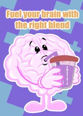 brain drink smoothie  cute brain cartoon style illustration