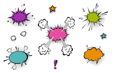 Speech bubbles with halftone shadows in cartoon, comic style.