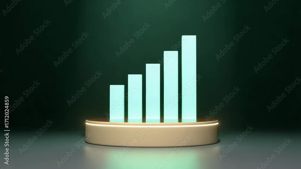 Poster a visually striking 3d graph with glowing bars representing growth, set against a dark background. p
