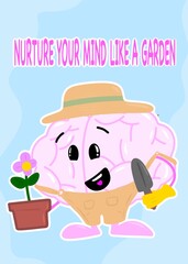 brain gardening cute brain cartoon style illustration