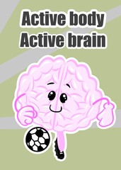 brain playing soccer cute brain cartoon style illustration