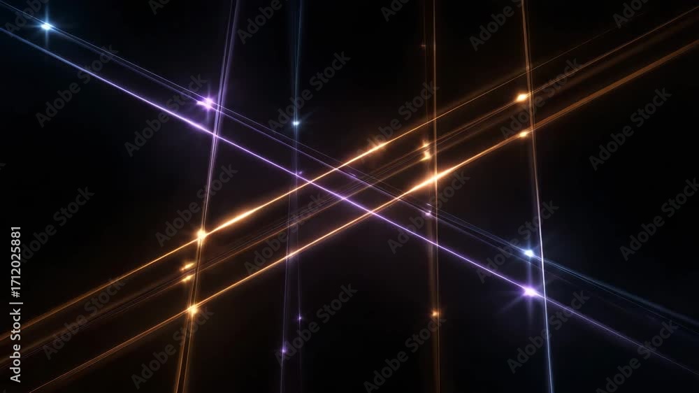 Poster a captivating abstract display of colorful beams crossing over a dark background, ideal for creative