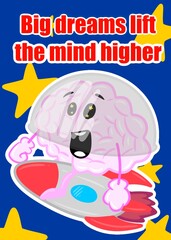 brain ride rocket cute brain cartoon style illustration