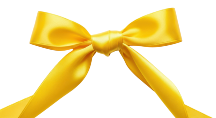 Bright yellow bow for gift wrapping isolated PNG with Transparent Background