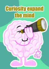 brain using binocular cute brain cartoon style illustration