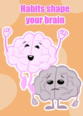 happy brain and sad brain cute brain cartoon style illustration