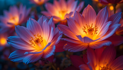 Obraz premium Cinematic close-up of a glitched agave flower in neon turquoise with intricate patterns and glowing textured petals, set against a dark background, blending botanical elegance with futuristic digital 