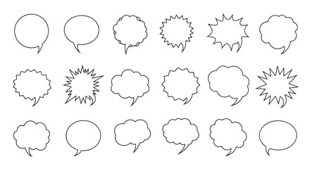 Fototapeta premium A collection of various hand-drawn speech bubble shapes with a distressed texture in black and white.